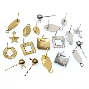 20pcs Stainless Steel Craft Earring Studs Geometric Polygonal Earrings Posts Connector For DIY Earring Jewelry Making Supplies