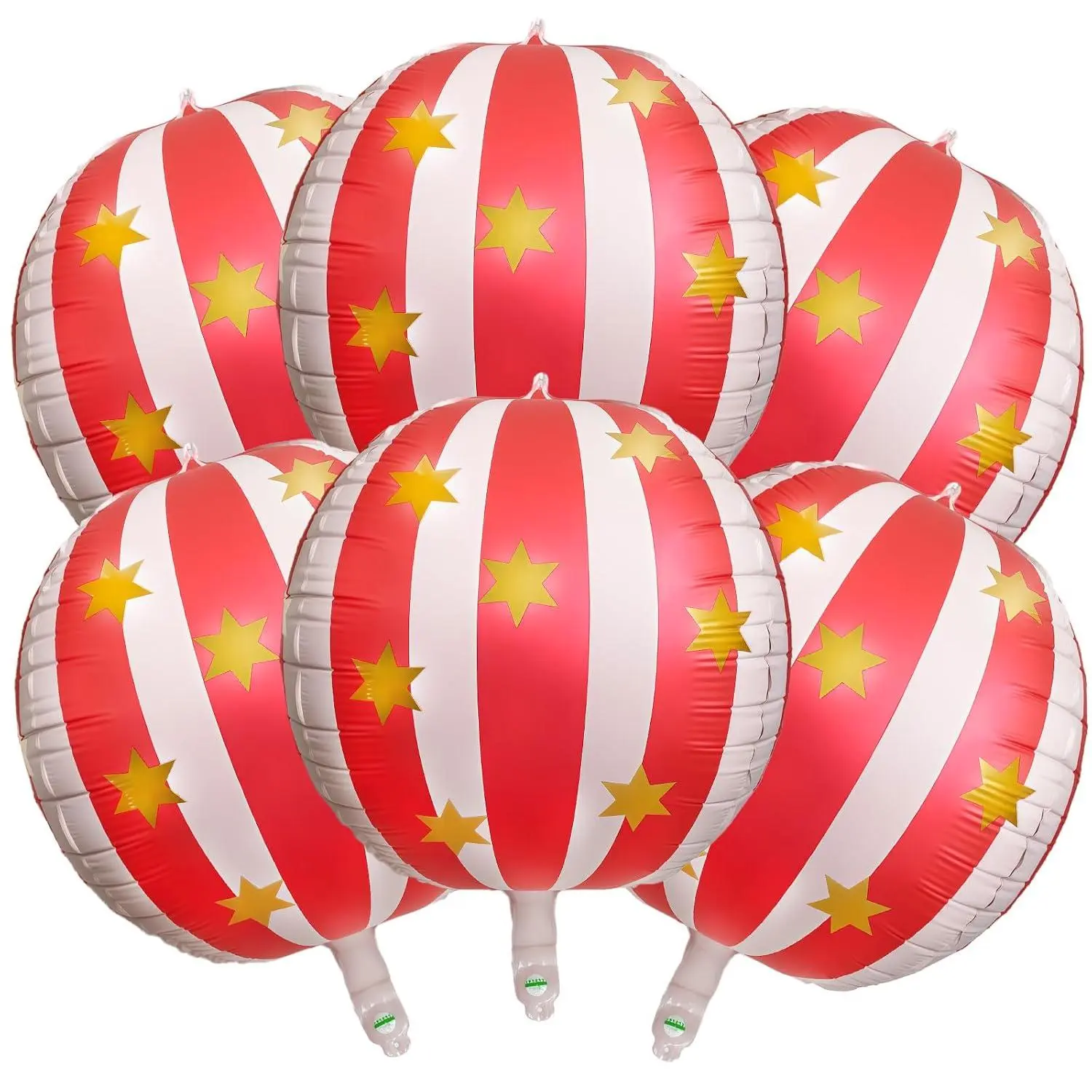 6 Pack 22 In Carnival Balloons 4D Round Foil Balloons Big Red And Pink Stripe Star Mylar Balloons For Circus Theme Party Birthday Retro Party Carnival Decorations