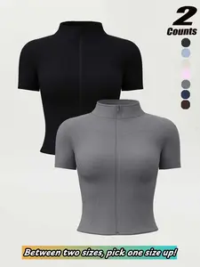 Women's Summer Short Sleeve Zipper Jacket, High Stretch Quick Dry Gym Shirt, Yoga Running Sports Top with Collar, Workout Tops