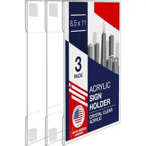 Sign Holder with Hook and Loop Adhesive, 8.5 x 11 inches - Portrait or 11 x 8.5 inches - Landscape, Clear Wall Mount Frame,  for , office, store, restaurant (3 Pack)