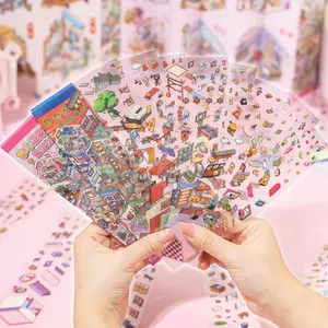 Portable Long Card Sticker Book (12 Sheets) - On-the-Go 3D Miniature Scenes for Instant Fun. Grab & Go Creative Kit for Travel & Breaks. (Tweezers Included)