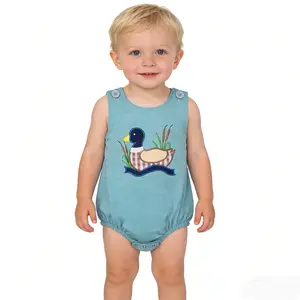 Baby Boys Mallard Ducks Embroidery Hunting Sleeveless Buttons Cotton Stretchy Soft Bubble Rompers