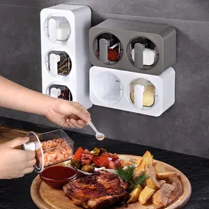 Wall-Mounted Plastic Sugar Container with Lid and Spoon, Coffee Bar Dispenser Bowl, Spice Storage Jar, Honey Jar, Seasoning Jar