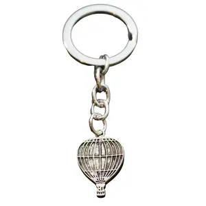 Hot Air Balloon Vintage Silver Metal Keychain Flyer Pilot Flight Gift
