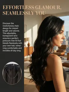 Black Halo Hair Extensions 100% Synthetic - 16-24 Inches Invisible Fish Line