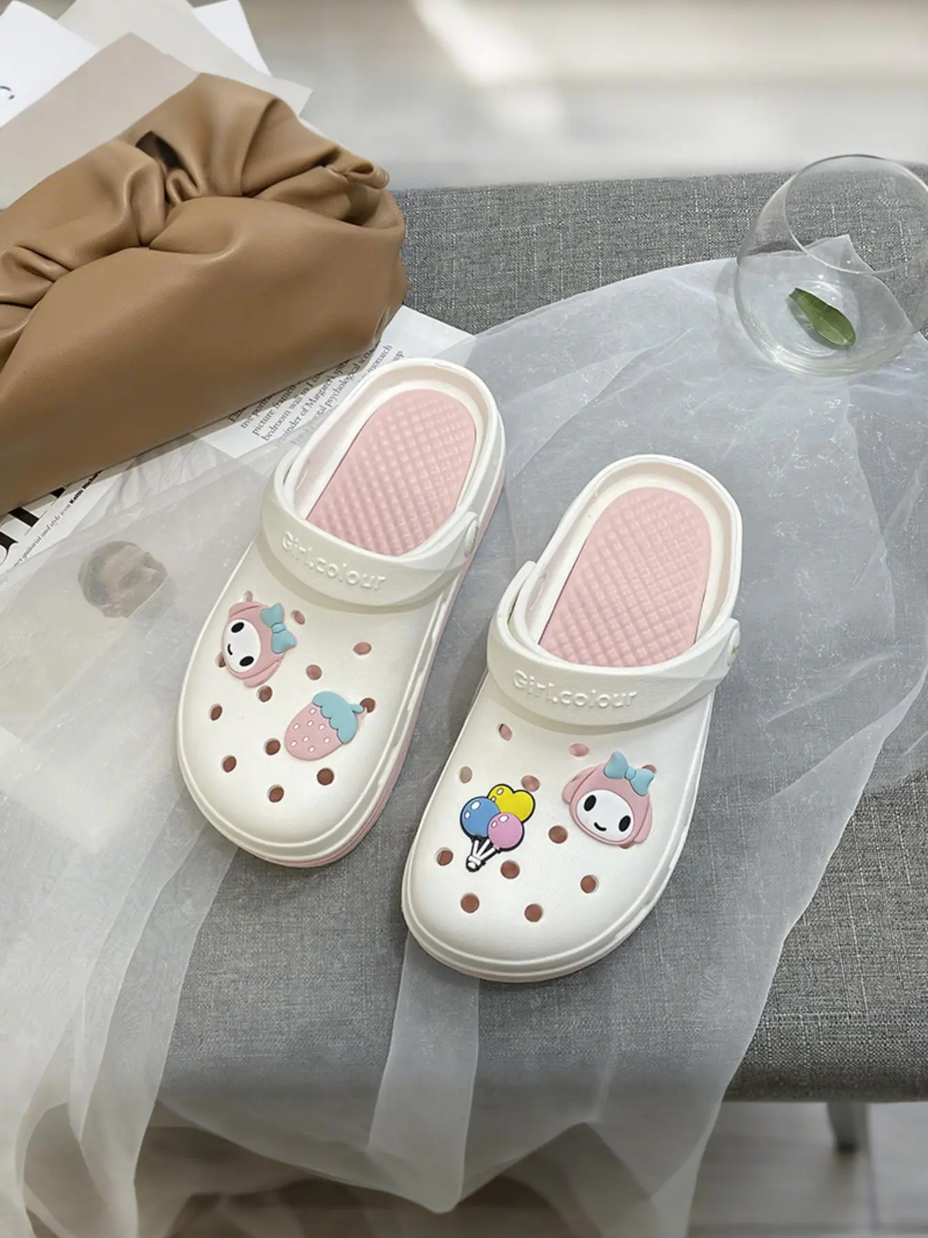 New Summer Outdoor Sport DIY Holes Shoes for Women, Couple Beach Sandals, Thick Sole Soft Non Slip Anti-Slip Anti Slip Design Breathable, Fashion Trendy Slippers