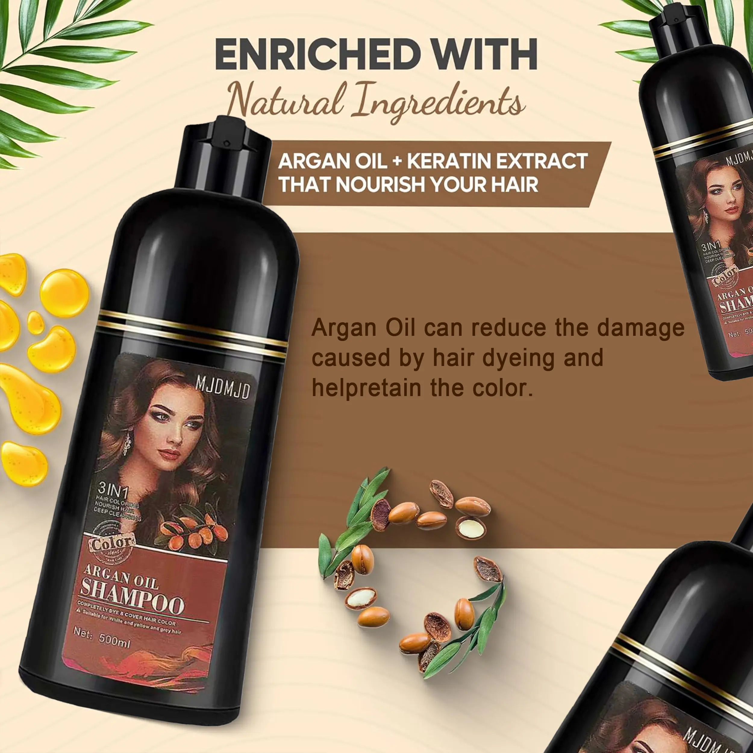 MJDMJD Blonde Brown Hair Dye Shampoo for Gray Coverage - 3 IN 1