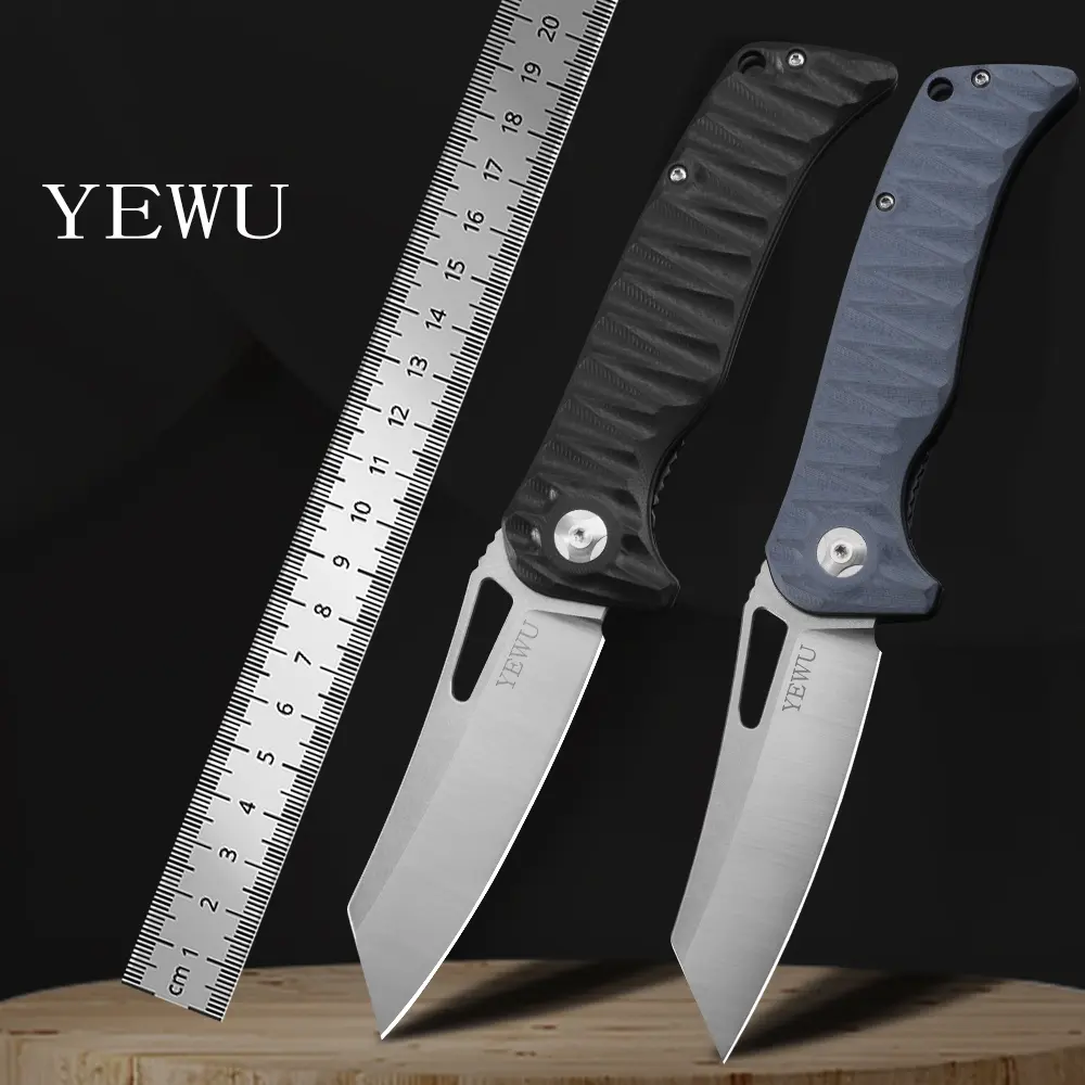 YEWU EDC Pocket Folding Knife - 440 Blade, G10 Handle, 3.2 mm Thickness, 8.3 cm Size, 143g/160g Weight, Brushed + Stonewashed Finish, Outdoor Camping Tool, Black Gift Box Packaging, EDC Pocket Knives, 8.3Cm, Centimeters