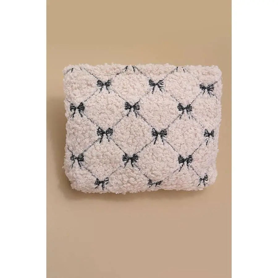 BOW SOFT LAMB WOOL COSMETIC POUCH BAG