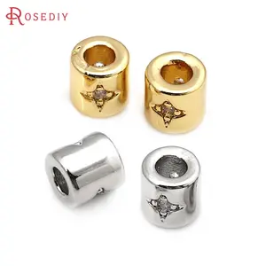 10PCS 18K Gold Color Brass Zircon Cylinder Bracelets Beads Spacer Beads Diy Jewelry Accessories Making Rosediy official-website