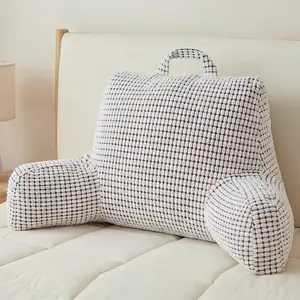 Reading Pillow with Top Handle,Uniquely Designed Soft Fabric,   Support for Bed,Cover Washable Sit up Pillow,Watching TV/Gaming/Relaxing(White)