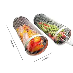 Yunsuelo BBQ Net Tube - Stainless Steel Rolling Grilling Basket, Non-Stick Mesh Cylinder for Outdoor Camping & Barbecues (11.8in, 2-Pack) Set Utensils