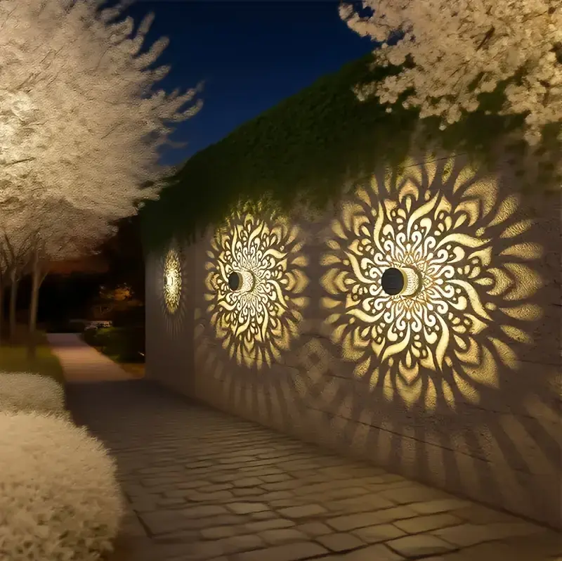 2 Pack Solar Fence Lights Metal Solar Powered Outdoor Deck Step Wall Lights Mandala Theme Waterproof Fence Light for Garden Post Patio Backyard Yard Decor (2 Pack), Two Piece Set, Solar Outdoor Lights