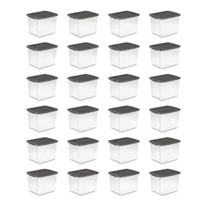 Sterilite ShelfTotes 50 Quart Clear Latched Plastic Storage Container, 24 Pack
