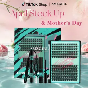AMZGIRL LASH DIY Lash Extensions Kit 144pcs Midnight Waterproof Eyelashes Makeup Cosmetic Set with Bond Seal Remover Applicator