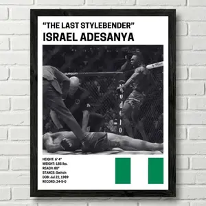 Israel Adesanya Poster, Fighter Wall Art Decor, UFC, Mixed Martial Arts Print, mma Canva for Home Gym, Sports Fan Wall Decor, Man Cave