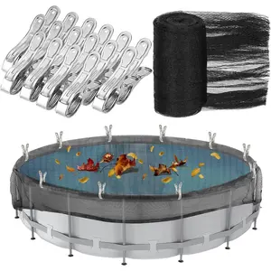 24 Feet Round Leaf Net Cover for Above Ground Pool, Winter Cover Mesh Cover with 16 Pcs Large Clips,Pool Safety Net Fits 24FT Above Ground Pools, Keeps Leaves Out of Your Pool (Black)