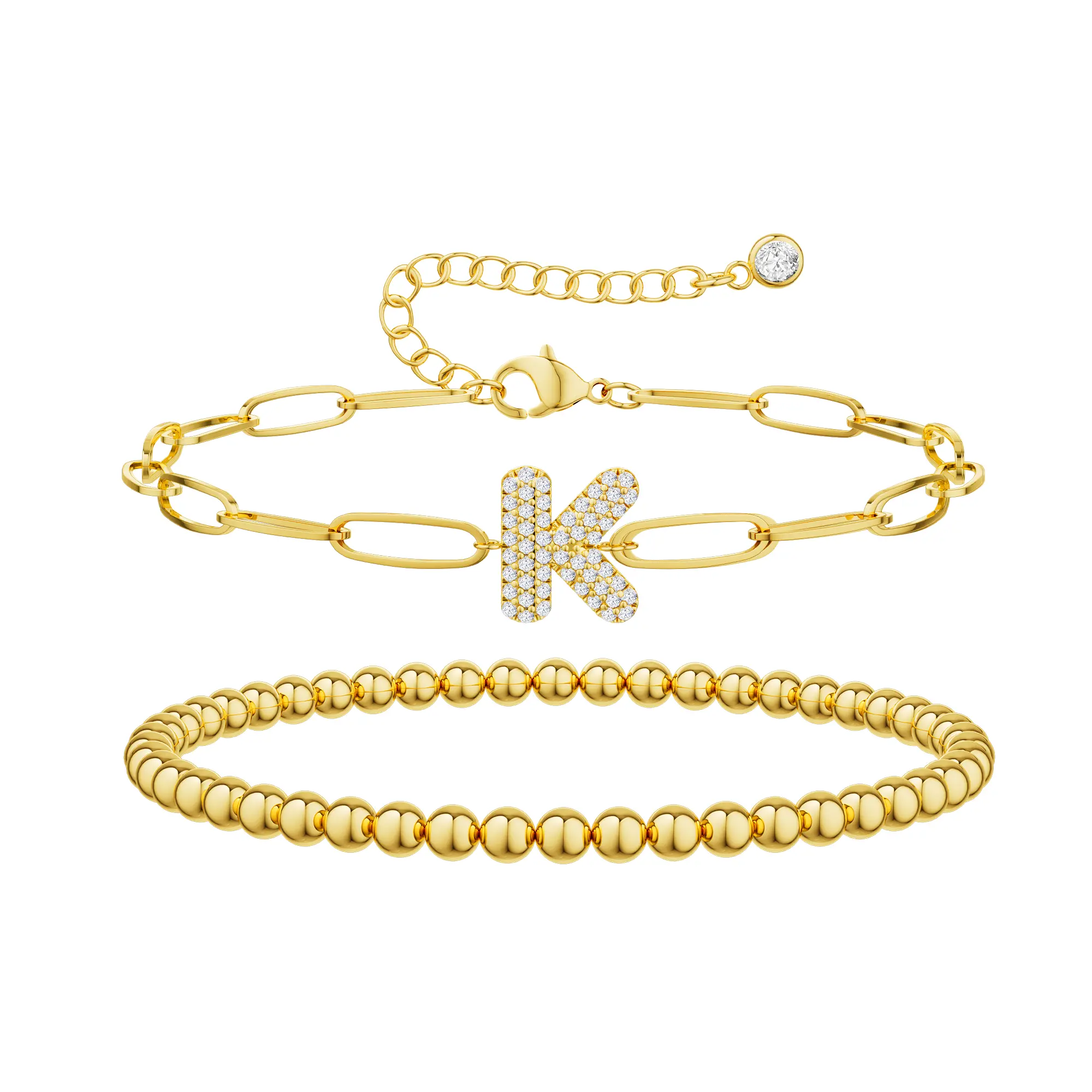 Moodear Layered Bracelet for Women - Stylish  A-Z beaded initial Bracelet Adjustable paper Clip Bracelet for Christmas 2025 Ornament