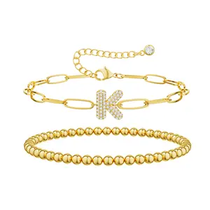 Moodear Layered Bracelet for Women - Stylish  A-Z beaded initial Bracelet Adjustable paper Clip Bracelet for Christmas 2025 Ornament