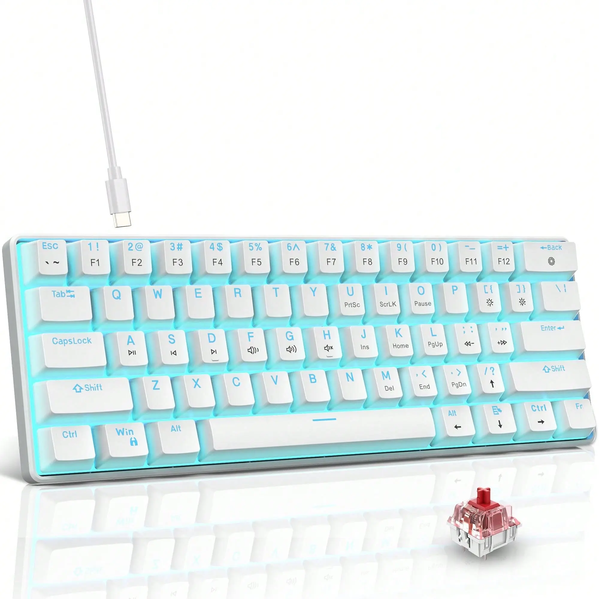 60% Wired Mechanical Gaming Keyboard, 61 Keys Ultra Compact Mini Keyboard, LED Backlit Full Anti-Ghosting Ergonomic Keyboard, Portable Game Office Keyboard for Windows PC Laptop, Holiday Xmas New Year 2026 Gift collection