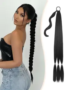 Long Braid Ponytail Extension with Hair Tie Wrap Around Synthetic Hairpiece Natural Soft Fluffy DIY Hairstyle for Women Daily Wear
