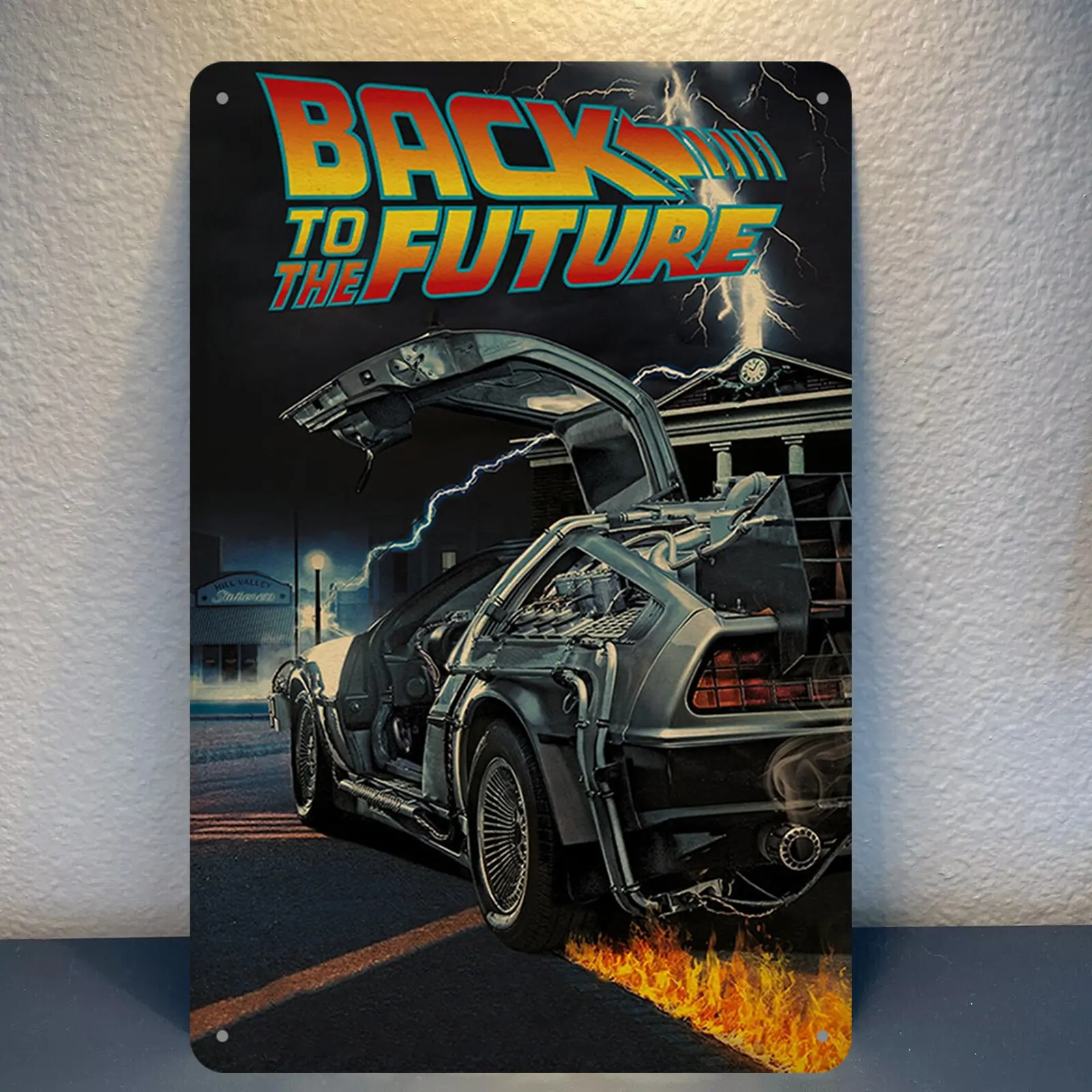 "Back To The Future" Vintage Metal Steel Tin Sign - 8x12 in Retro DeLorean Design Movie Wall Art for Man Cave, Home Decor, Plaques & Signs for Office