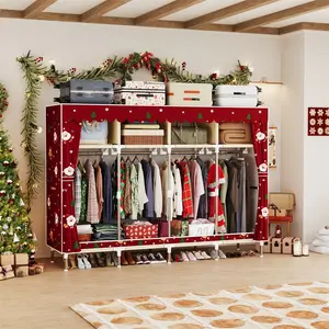 LEAIJIAFY Portable Christmas Edition Simple Wardrobe Durable Stylish Dustproof Moisture-Proof Clothes Cabinet Suitable for Bedroom Rental