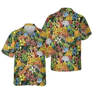 Tropical Rainforest Jungle Hawaiian Shirt, Aesthetic Palm Leaf and Exotic Floral Print Button Down, Summer Beach Vacation Aloha Shirt for Adults and Youth