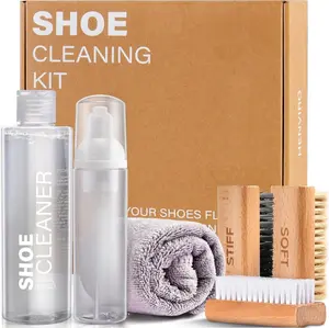 Shoe Cleaner Kit for Sneaker - 8.5 Oz Shoe Cleaning Kit with Shoe Brushes & Towel, White Shoe Sneaker Cleaner Kit, Suede Shoe Cleaner for Suede Mesh Leather Knit, and  Materials