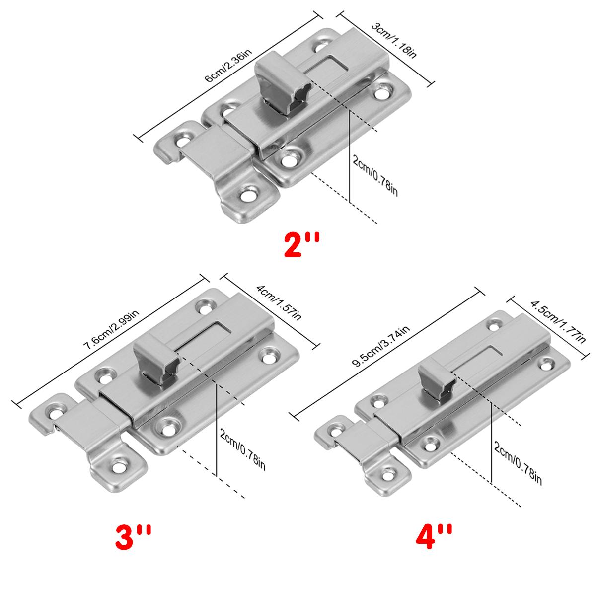 2Pcs Stainless Steel Latch Sliding Silver Doors Lock Keyless Door Bolt For Doors