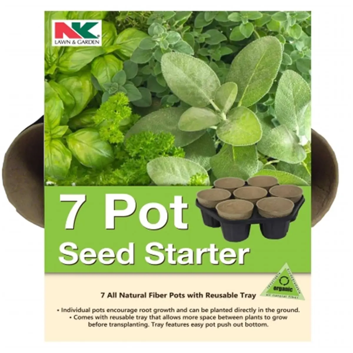 212 MAIN All Natural Fiber 7-Pot Garden Seed Germination Kit (8 Count) - Reusable Tray + Pots, Supports Root Promotion for Ground Planting Garden Tools