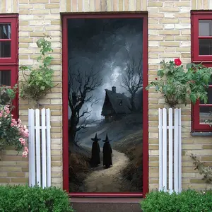 2pcs Halloween Witch House Decorative Wall Stickers Gothic Magic Theme Decals Dark Style Castle Scene Art Living Room Bedroom Holiday Decoration Self Adhesive Removable PVC MaterialExclusive