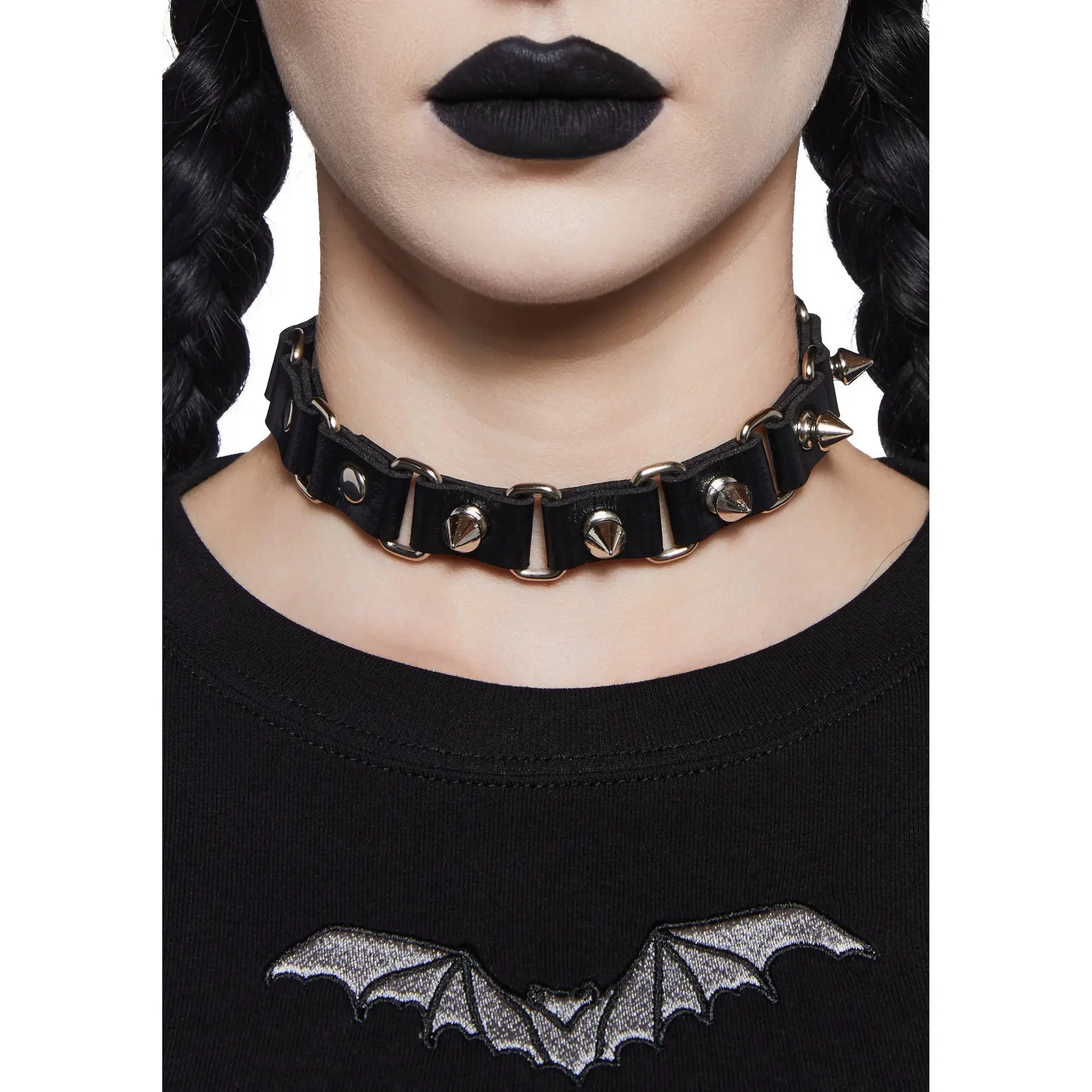 Twisted Cheer Spiked Choker Necklace - Black Twisted Cheer Spiked Choker Necklace - Black