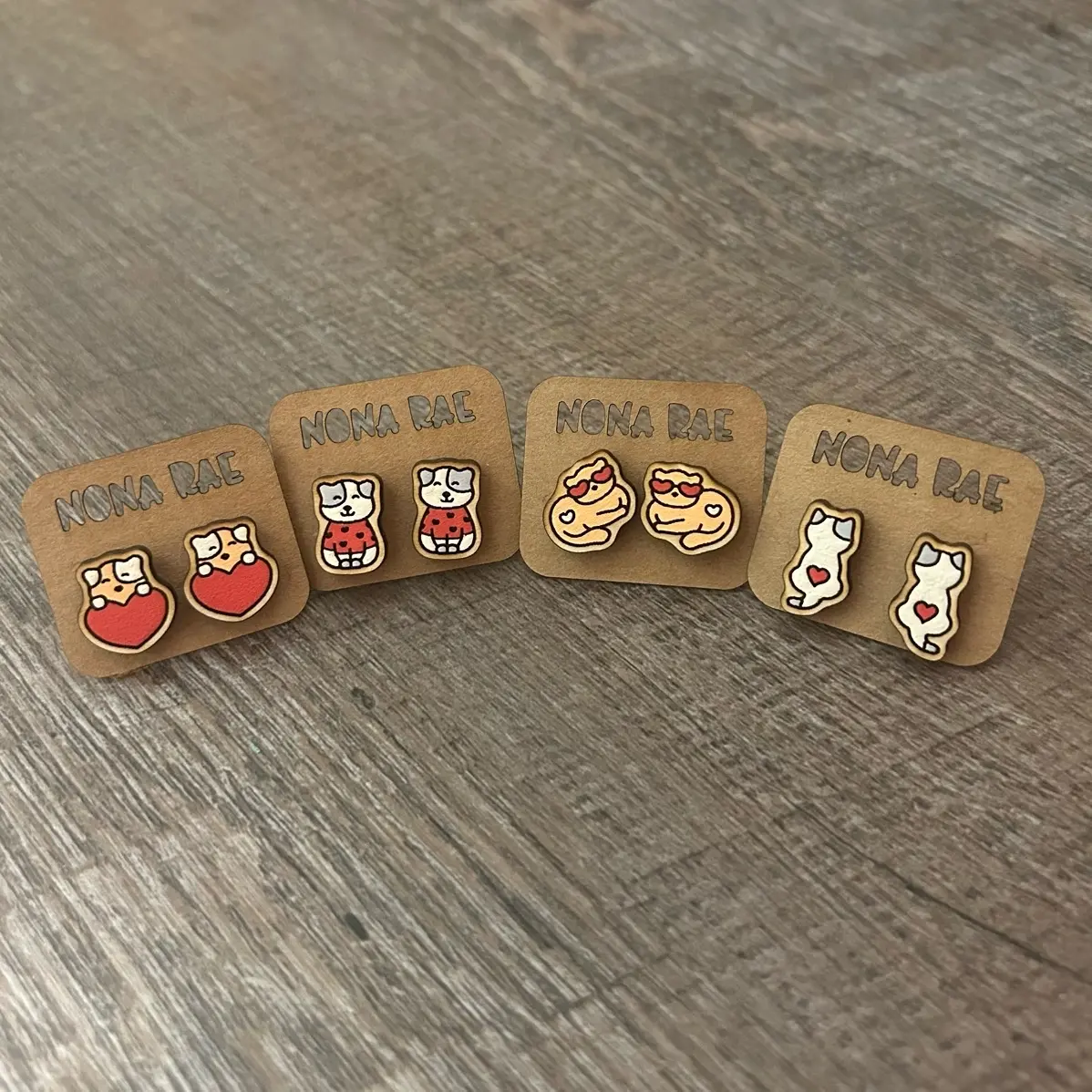 Valentine’s Day Kitty Cat Earrings - Laser Cut Wooden Earrings