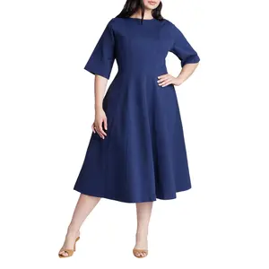 ELOQUII Women's Plus Size Seam Detail Ponte Workwear Midi Dress