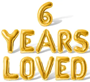 Letter Balloons - 6 YEARS LOVED 16" Inch Alphabet Letters Foil Mylar Balloon 6th Birthday Party Banner