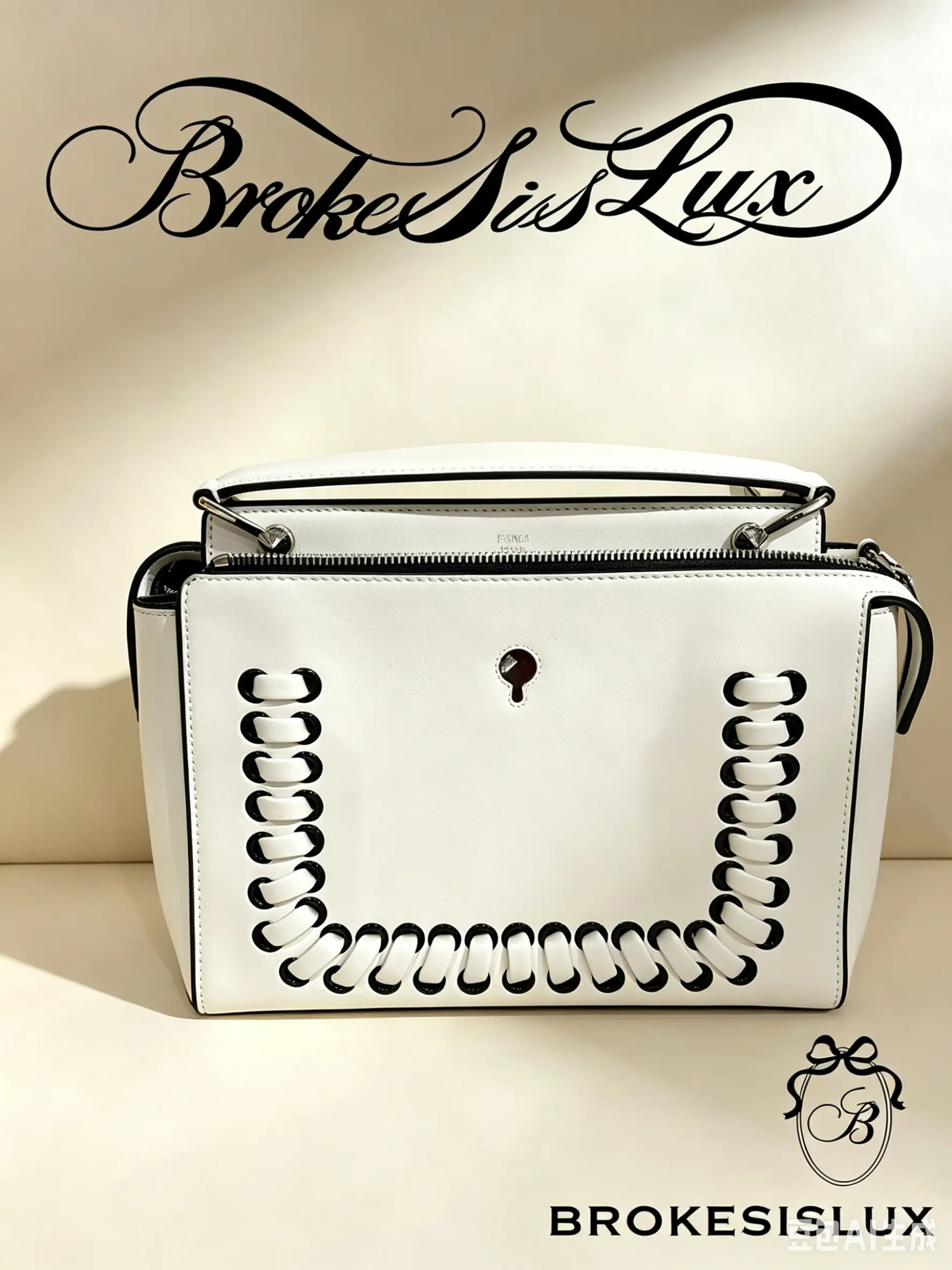 Pre-owned FENDI Peekaboo 100% Authentic Limited Edition White Calfskin Top Handle Bag with Black Woven Detail, Silver Accents, Zip Closure, Convertible to Shoulder/Crossbody Bag, Shoulder Bags