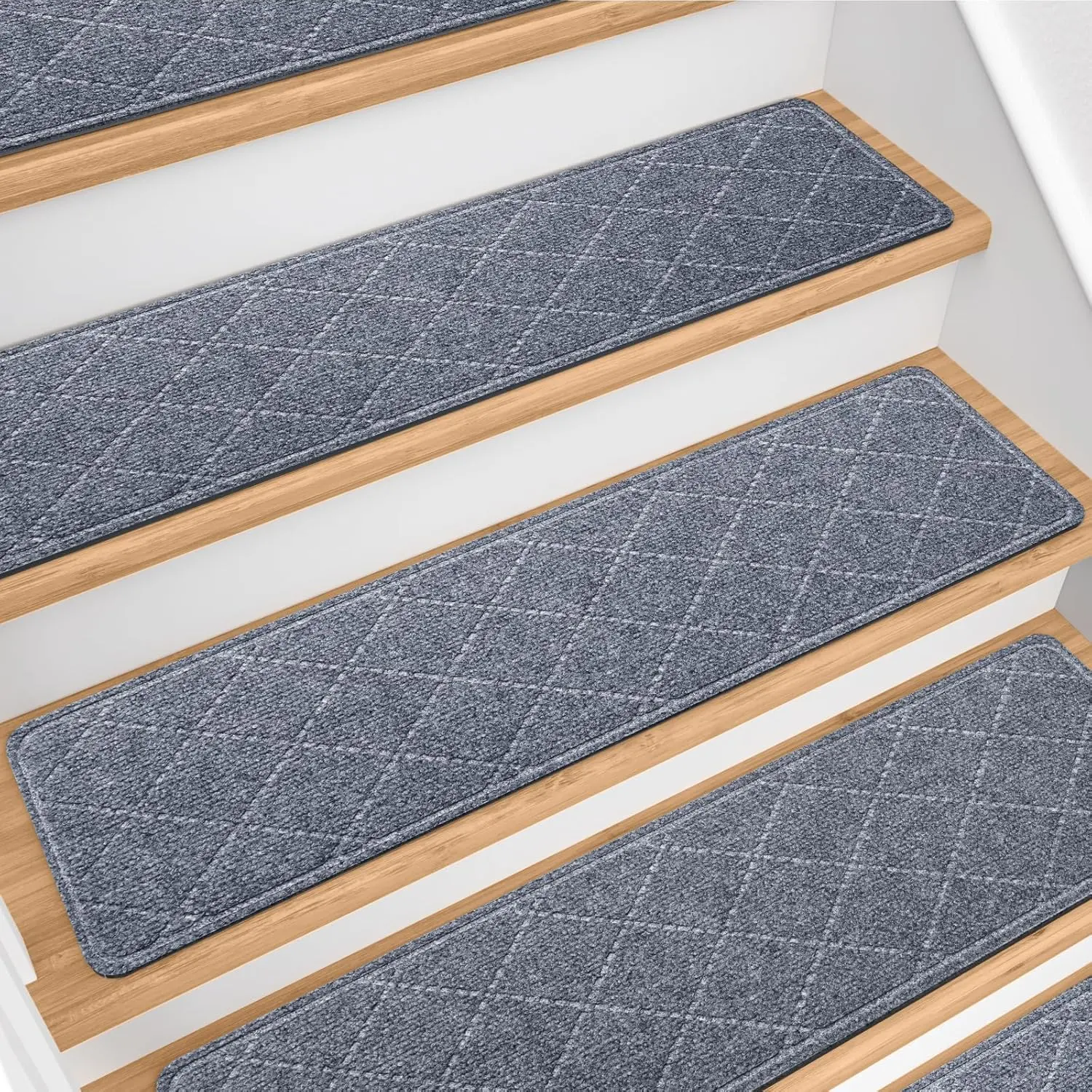 Stair Treads for Wooden Steps 15 count - 8'' x 30'', Non Slip Stair Runner, Machine Washable Stair Rugs Strips for  Pets and , Indoor Carpet for Stairs (Grey)