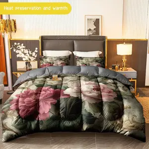 Floral Bedding Set 3-Piece (quilt + 2 Pillowcases), Soft Comfortable Anti-Allergy, Wrinkle Resistant, Easy Care, Elegant Peony Print