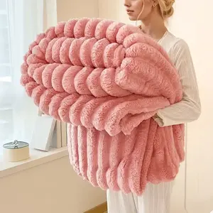 Lightweight Fleece Blanket Soft Summer Vibes Breathable Fluffy 3D Stripe Texture Microfiber Polyester Throw Blanket for Couch, Bed & Sofa, Cozy Air Conditioning Blanket for Adults & Kids, Portable Travel Blanket, Home Decor & Giftable Bedding