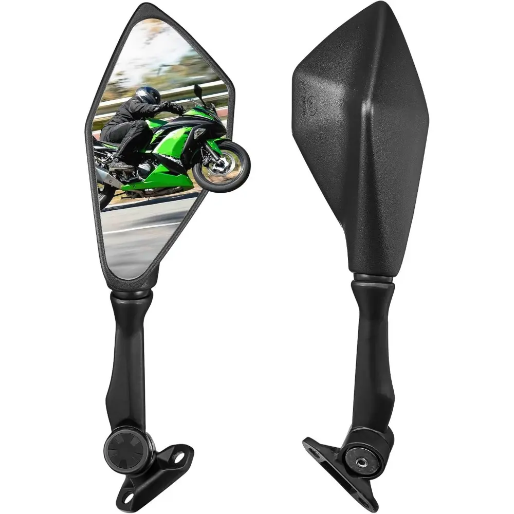 Motorcycle Rearview Mirrors with Aluminum Shaft, Convex Lens, High Definition & Easy Installation for 250, 300, 400, 500, EX300, ZX-6R Models