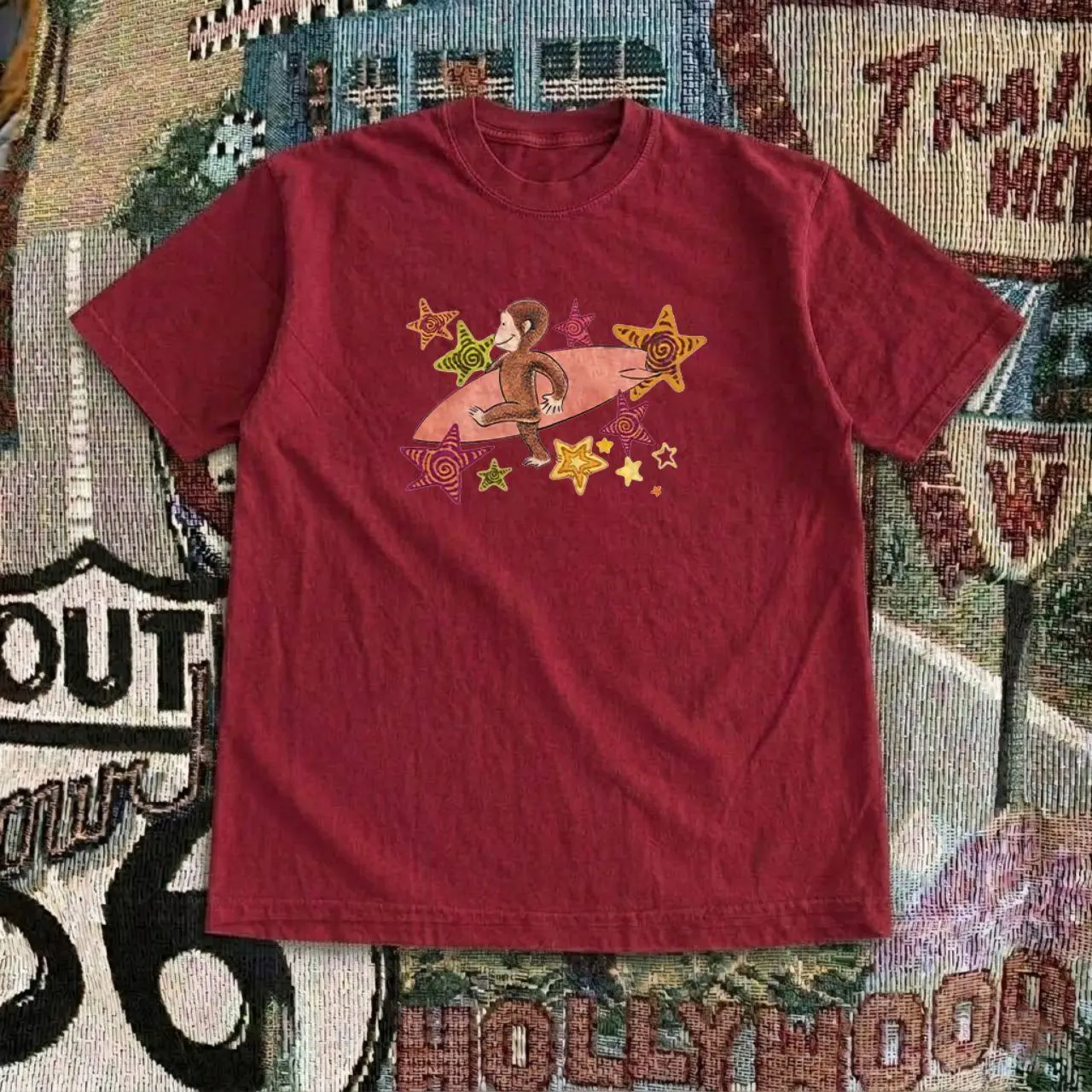 Surfing Curious Monkey Vintage Vintage y2k Inspired Baby Tee, aesthetic graphic tshirt, summer tee, 90s,y2k