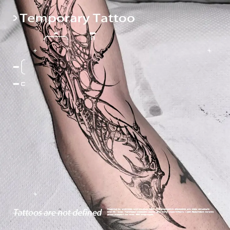 Gothic Dark Bone Claw Dragon Herbal Juice Tattoo Sticker, Semi-Permanent Non-Reflective, Realistic E-Girl Forearm Tattoo