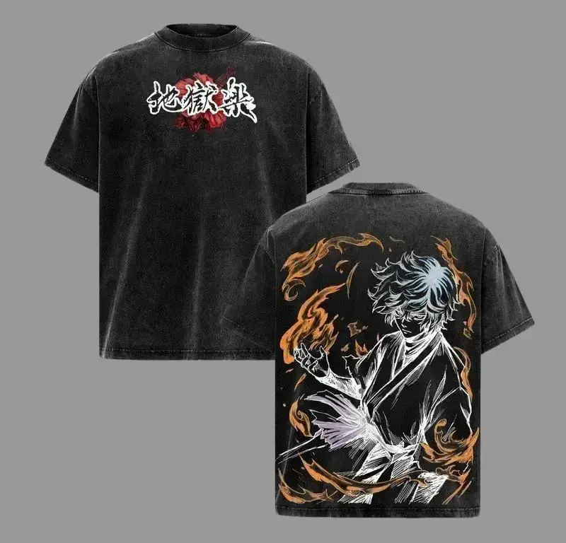Heavyweight Cotton T-Shirt, Gabimaru Hell's Paradise Graphic, Unisex Vintage Washed Japanese Streetwear, Casual Manga Tee, Shortsleeve, Tshirt, Menswear, Round Neck