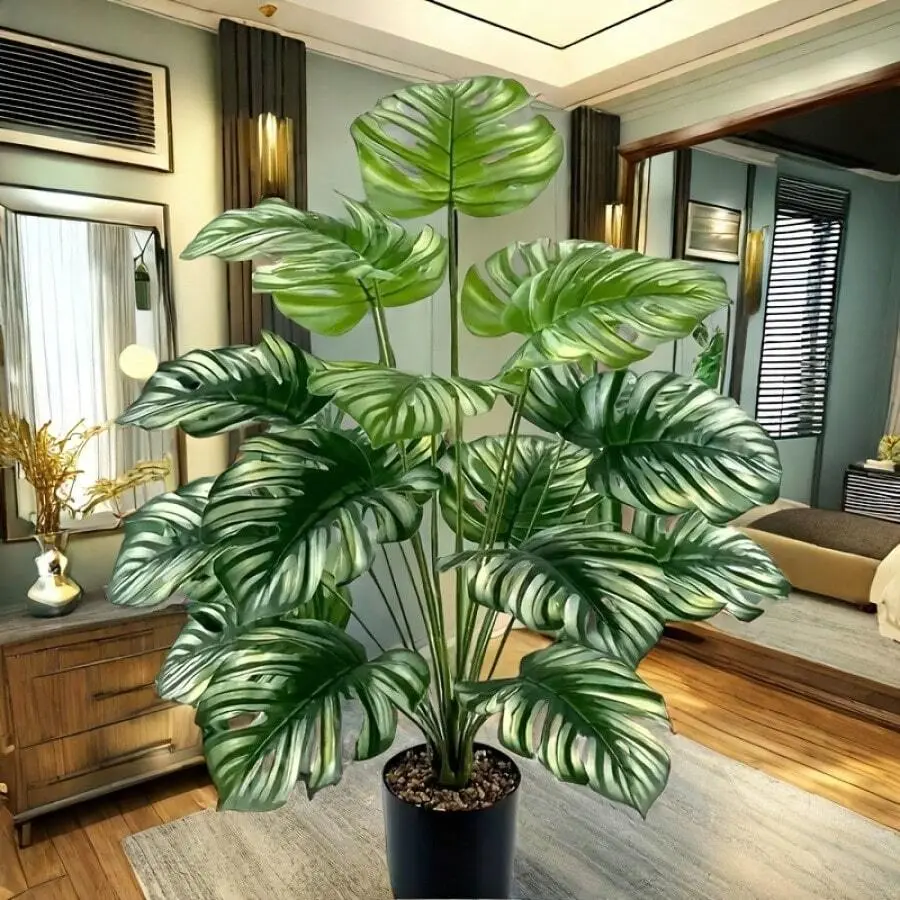 Artificial Monstera Plant with Multicolor Iron Vinyl PVC, Turtle-Shaped Decorative Accent, Indoor-Outdoor Home Decor, Holiday Gift - Pot Not Included