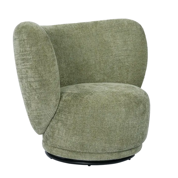 Modern Italian Curved Swivel Accent Chair, Olive Green Chenille Hugging Barrel Chair for Living Room