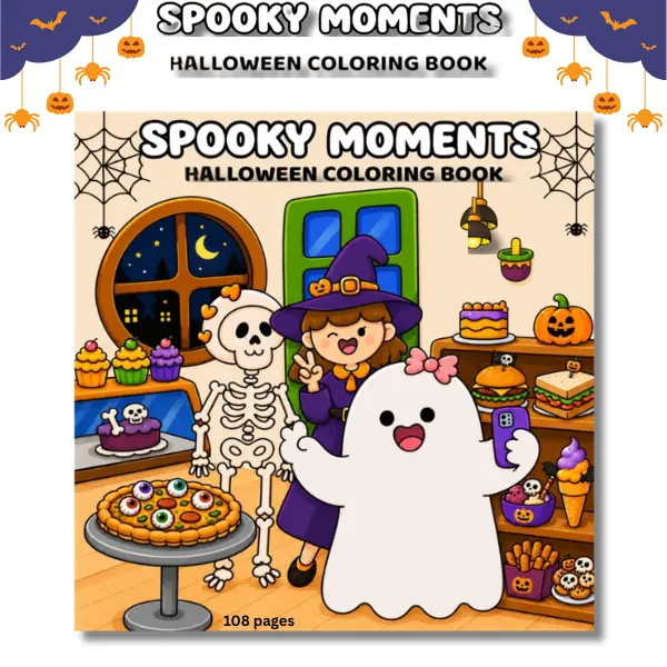 Halloween Coloring Book for Teens & Adults, 50+ Cute Spooky Halloween Coloring Pages, Cozy Creepy Creatures, Stress Relief, Relaxation, Fall Activity Book & Halloween Gift