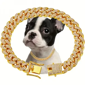 US LOCAL STOCK Luxury Alloy Dog Chain Sparkling Diamond Secure Metal Choker Walking Collar for Big Dogs,Dog Necklace Metal Cat Chain Pet Crystal Collar Jewelry Accessories
