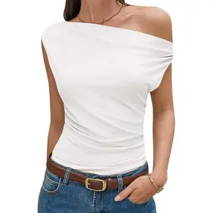 Imily Bela Essentials Womens Off One Shoulder Tops Cowl Neck Ruched Tank Tops 2026 Summer Asymmetrical Going Out Sleeveless Shirts