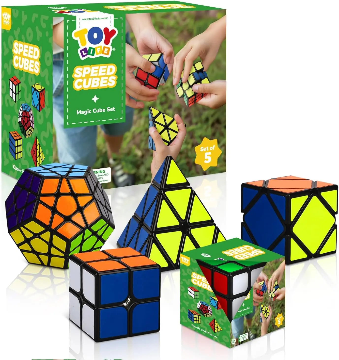 ToyLife Speed Cube Set 5 Pack Magic Cube | Includes Speed Cubes 3x3, 2x2 Speed Cube, Pyramid Cube, Megaminx Cube Puzzle Cube Bundle for Kids & Adults